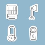 Camera Accessories Line Icon Set Stock Photo