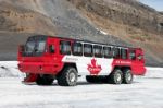 Snow Coach On The Athabasca Glacier Stock Photo