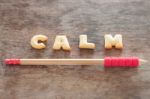 Calm Alphabet Biscuit On Wooden Table Stock Photo