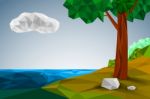 Low Poly Landscape Scene Stock Photo