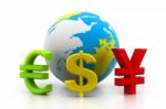 Globe With Currency Symbols Stock Photo