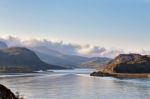 Norway Road On Coastline Of A Fjord. Nordic Sunny Summer Day Stock Photo