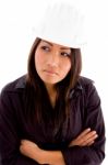 Portrait Of Young Female Architect With Crossed Arms Stock Photo