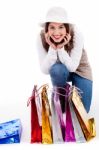 Young Woman Display All Her Shopping Bags Stock Photo