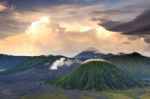 Landscape Of Volcanoes In Bromo Mountain, Indonesia Stock Photo