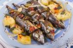 Cooked Mackerel Fish With Potato Stock Photo