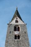 Belfry Of The Parish Church In Villanders Stock Photo