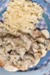 Pork Beef Stroganoff With Mushrooms Stock Photo