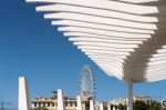 Modern Pergola In The Harbour Area Of Malaga Stock Photo