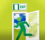 Human Sign Running Exit Door Stock Photo