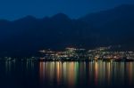 Mandello De Lario At Lake Como At Night Stock Photo