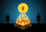 Halloween Skull Pile Bonfire Hand Zombie  Stock Photo