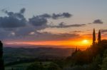 Sunset Val D'orcia Tuscany Stock Photo