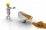 3d White Man Carries A Wheelbarrow Of Gold Coins Stock Photo