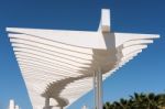 Modern Pergola In The Harbour Area Of Malaga Stock Photo