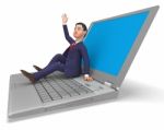 Businessman On Laptop Indicates World Wide Web And Biz Stock Photo