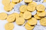 British Coins Arranged On A White Background Stock Photo