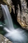 Waterfall At The Val Vertova Torrent Lombardy Near Bergamo In It Stock Photo