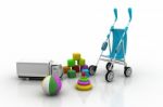 3d Carriage And Children's Toys On A White Background Stock Photo