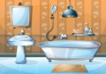 Cartoon  Illustration Interior Bathroom Stock Photo