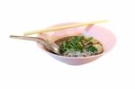 Noodle Soup With Pork On White Background Stock Photo