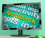 Feedback Word Cloud Screen Shows Opinion Evaluation And Surveys Stock Photo