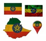 Ethiopia Flag, Map And Map Pointers Stock Photo