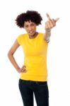 Angry Female Showing Middle Finger Stock Photo