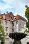 Fountain At The State Castle And Chateau Complex Of Cesky Krumlo Stock Photo