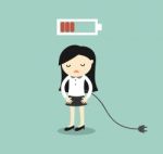 Business Concept, Business Woman Feeling Tired And Low Battery Stock Photo