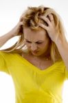 Young Female Having Headache Stock Photo