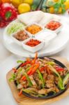 Original Fajita Sizzling Hot  On Iron Plate Stock Photo