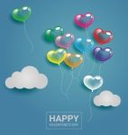 Colorful Heart Balloons With Cloud For Valentine Day And Wedding Stock Photo