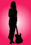 Silhouette female guitarist Stock Photo