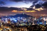 View Of Downtown Cityscape And Seoul Tower In Seoul, South Korea Stock Photo