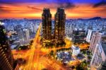 Seoul, South Korea  -  May 23 : Korea Night View, Night Traffic Speeds At Lotte In Seoul. Photo Taken On May 23,2015 In Seoul,south Korea Stock Photo