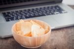 Crispy Potato Chips On Wotk Station Stock Photo