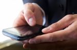 Hand's Detail Of Businessman  Using A Samrtphone Stock Photo