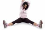 Front View Of Woman Doing Exercise On White Background Stock Photo