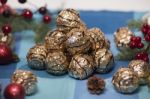 Pile Of Sweet Round Chocolate Candies Stock Photo