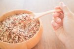 Spoon Of Multi Whole Jusmine Rice Stock Photo