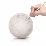 Stroke Drawing America Map On Paper Ball Stock Photo