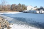 Frozen River During Winter Stock Photo