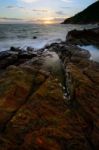 Beautiful Seascape Of Wave And Rock Stock Photo