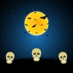 Halloween Skull Graveyard Moon Bat Background Stock Photo