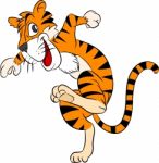 Tiger Running Cartoon, Happy And Running -  Illustration Stock Photo