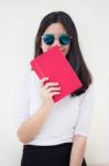 Portrait Of Thai Teen Beautiful Girl Reading Book Stock Photo