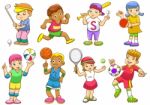 Illustration Of Children Playing Different Sports Stock Photo