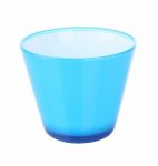 Side Of Blue Plastic Jar Opened On White Background Stock Photo