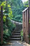 Old Wooden Beams Decoreated In The Garden Stock Photo